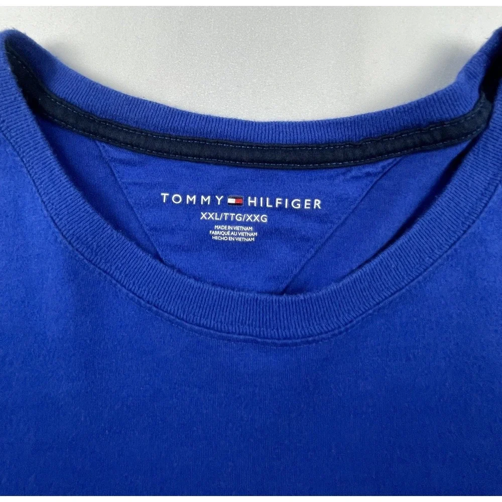 TOMMY HILFIGER T SHIRT MENS XXL BLUE CREW NECK SHORT SLEEVE COTTON LOGO‎